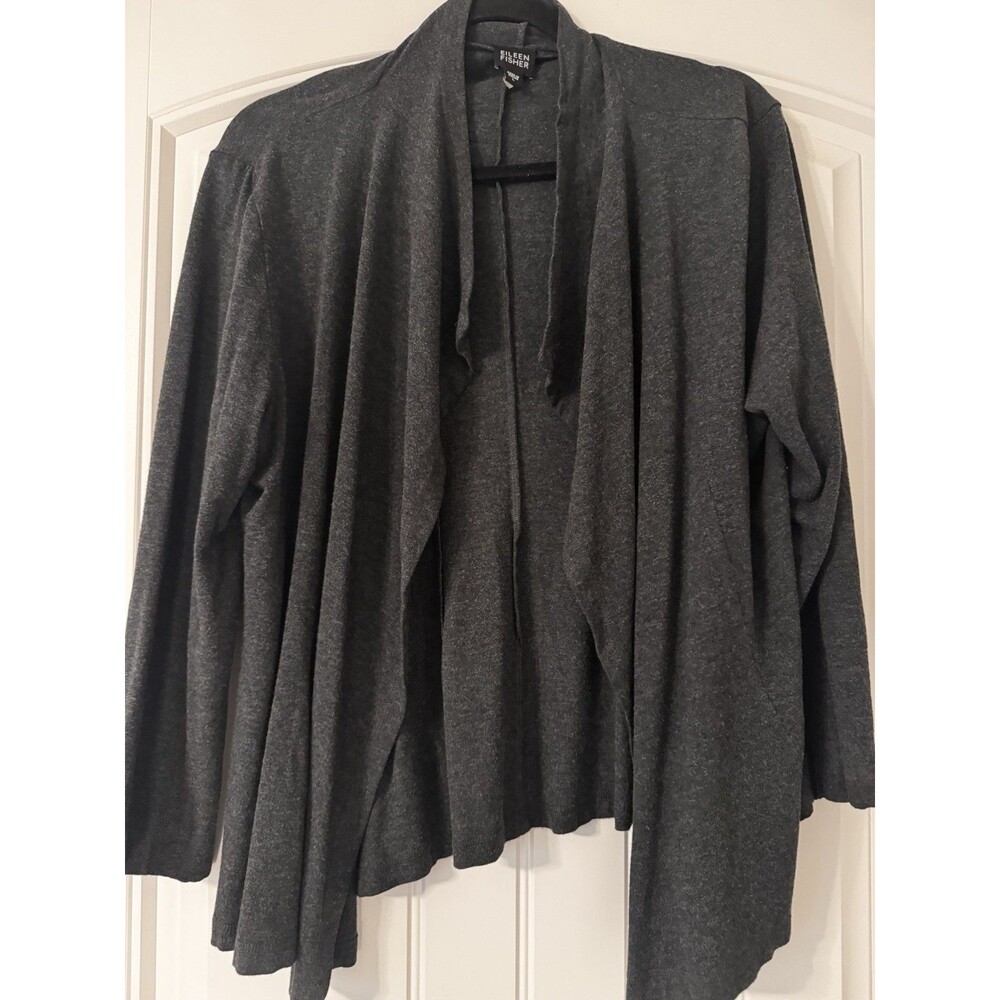 Eileen Fisher Cardigan Women L Charcoal Gray Viscose Stretch Jersey Draped Open